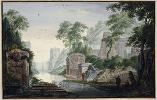 Abraham Rademaker - Ancient Grave Ruins in a River Landscape.webp