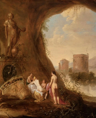 Abraham van Cuylenborch - Nymphs in a grotto by a ruined statue.webp