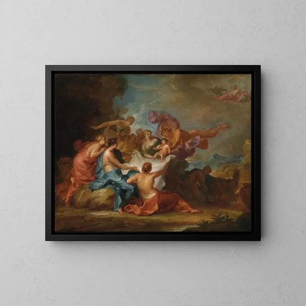 "Uddannelse af den unge Jupiter" - Abraham van Diepenbeeck — indrammet kunstværk på væggen