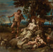 Adam og Eva med børnene Kain og Abel - Lorenzo De Ferrari — visning af kunstværket