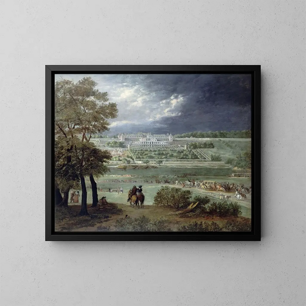 Le Château Neuf de Saint-Germain-en-Laye og haverne set fra højre bred af Seinen - Adam Frans van der Meulen — indrammet kunstværk på væggen