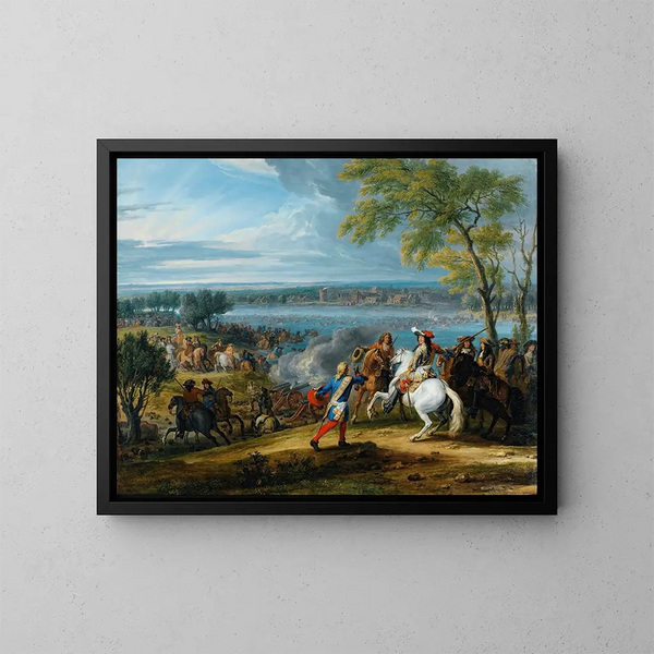 Le passage du Rhin à Lobith le 16 juin 1672 - Adam Frans van der Meulen — indrammet kunstværk på væggen