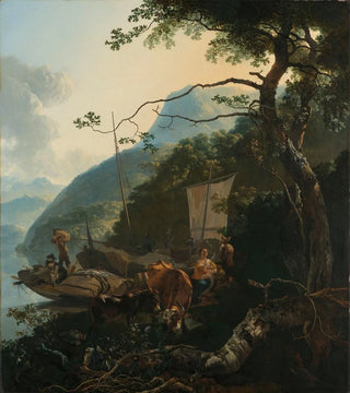 Adam Pynacker - Boatmen Moored on the Shore of an Italian Lake.webp
