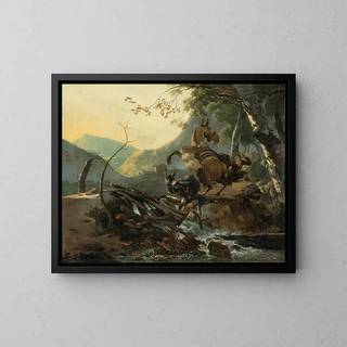 Adam Pynacker - Italianate Landscape With A Donkey And A Rearing Horse Crossing A Collapsing Bridge.webp
