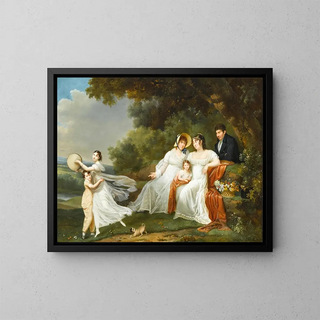 Adle Romany - A Portrait Of A Family With Their Pug In A River Landscape.webp