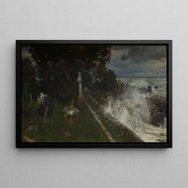 Cimetière ved havet Seefriedhof - Adolf Hirémy-Hirschl — indrammet kunstværk på væggen