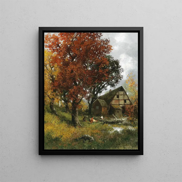 Moulin dans la forêt d'automne - Adolf Kaufmann — indrammet kunstværk på væggen