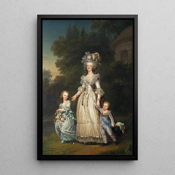 La reine Marie-Antoinette af Frankrig og to af hendes børn, der går en tur i Trianon-parken - Adolf Ulrik Wertmüller — indrammet kunstværk på væggen