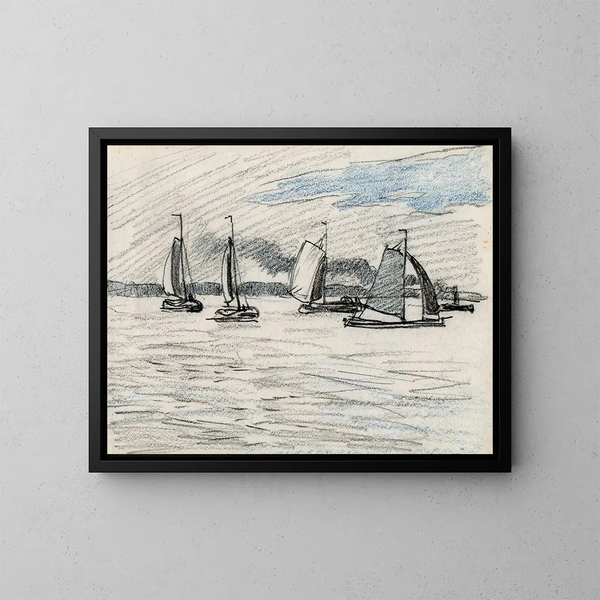 Bateaux à voile sur une surface d'eau - Adolf le Comte — indrammet kunstværk på væggen