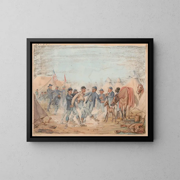 Camp for den 32. regiment af frivillige fra Indiana, compagnie A, nær Stones River, Tennessee, januar 1863 - Adolph Metzner — indrammet kunstværk på væggen