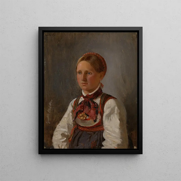Portrait af Gunild Olsdatter de Tinn - Adolph Tidemand — indrammet kunstværk på væggen