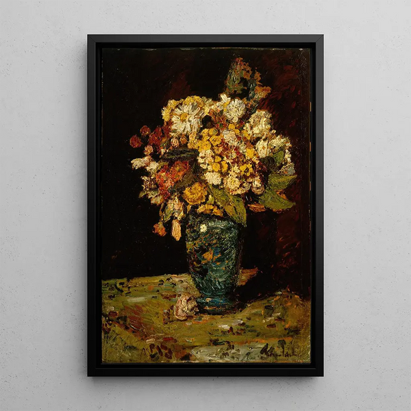 Reproduktion af maleriet Blomster i en blå vase - Adolphe Monticelli