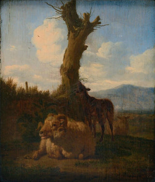 Adriaen van de Velde - Italianate landscape with a ram other sheep and a dead tree.webp