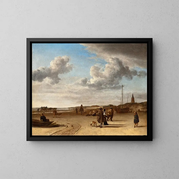 La Plage de Scheveningen - Adriaen van de Velde — indrammet kunstværk på væggen