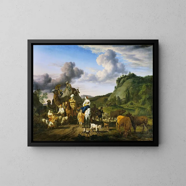 La Migration de Jacob - Adriaen van de Velde — indrammet kunstværk på væggen