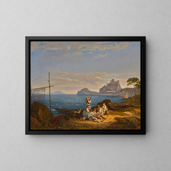 La baie de Naples, Capri au-delà - Adrian Ludwig Richter — indrammet kunstværk på væggen