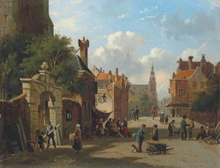 Adrianus Eversen - A busy street in Holland.webp