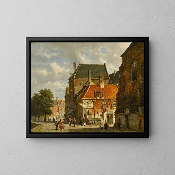 Figures sur une rue ensoleillée - Adrianus Eversen — indrammet kunstværk på væggen