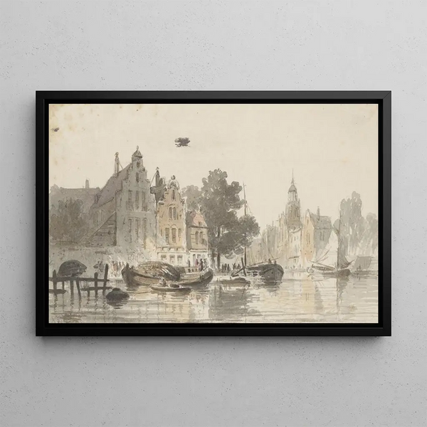 Vue de ville avec canal - Adrianus Eversen — indrammet kunstværk på væggen