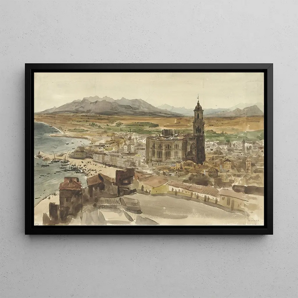 Adrien Dauzats - Gezicht op Malaga vanuit het Noorden.webp