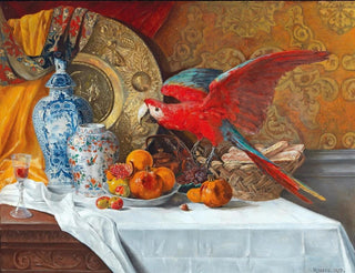 Adrien Moreau - Groes Stillleben Mit Papagei.webp