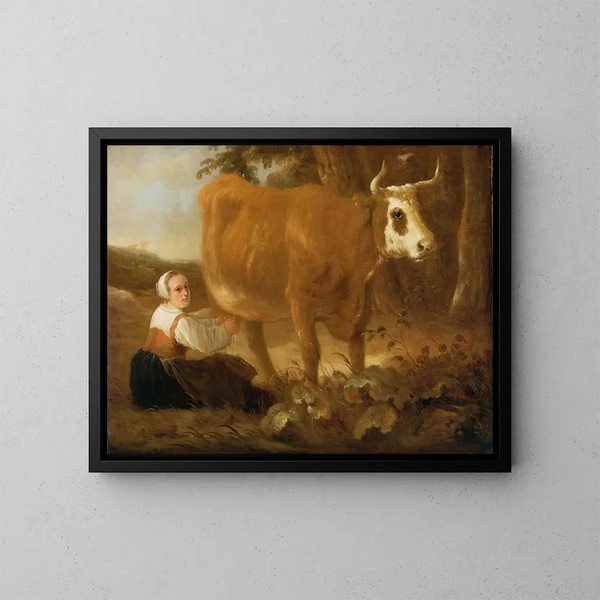 En malkar med en ko - Aelbert Cuyp — indrammet kunstværk på væggen