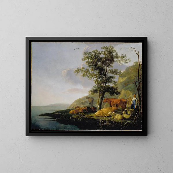 Bæltedyr nær en flod - Aelbert Cuyp — indrammet kunstværk på væggen