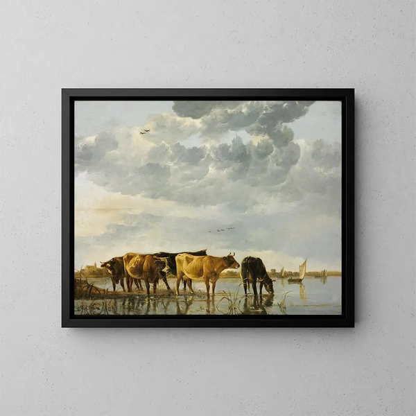 Vaches dans une rivière - Aelbert Cuyp — indrammet kunstværk på væggen