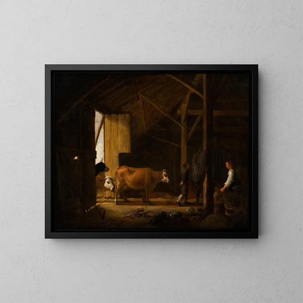 et indendørs staldmiljø - Aelbert Cuyp — indrammet kunstværk på væggen