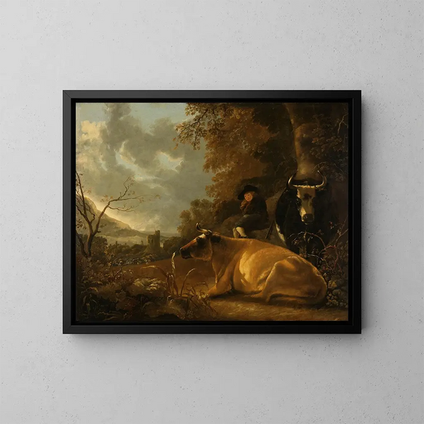 Landskab med køer og en ung hyrde - Aelbert Cuyp — indrammet kunstværk på væggen
