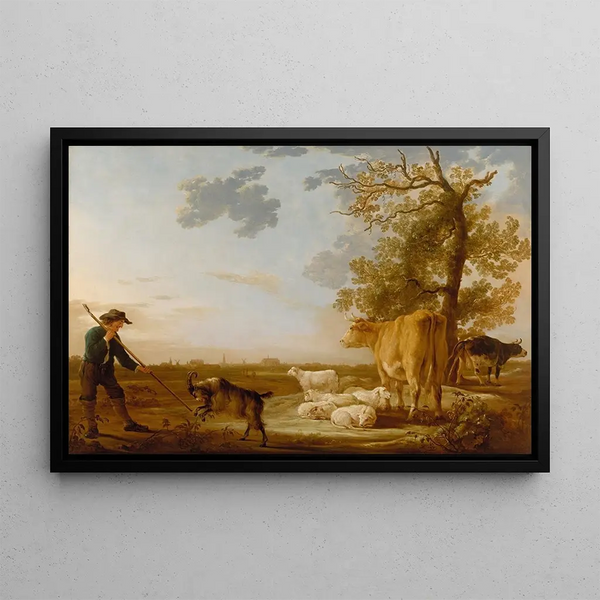 Landskabsmaleri med kvæg - Aelbert Cuyp — indrammet kunstværk på væggen