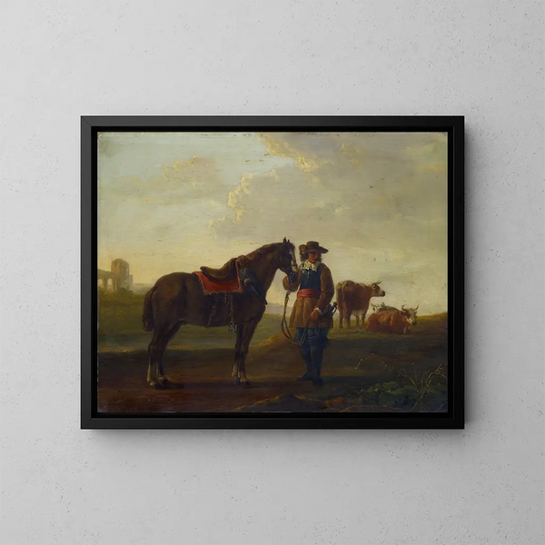 Officier med hest - Aelbert Cuyp — indrammet kunstværk på væggen