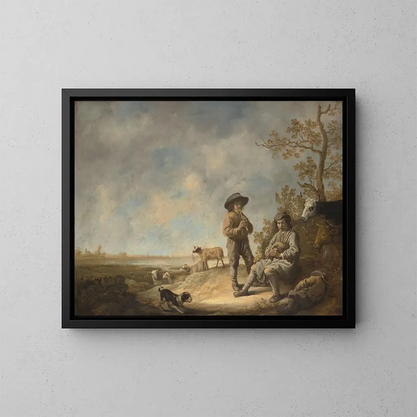 Bergers jouant de la flûte - Aelbert Cuyp — indrammet kunstværk på væggen