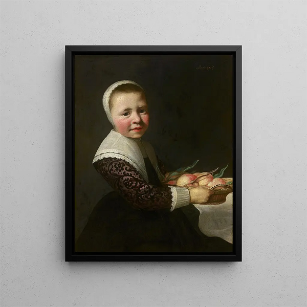 Portrait af en pige med ferskner - Aelbert Cuyp — indrammet kunstværk på væggen