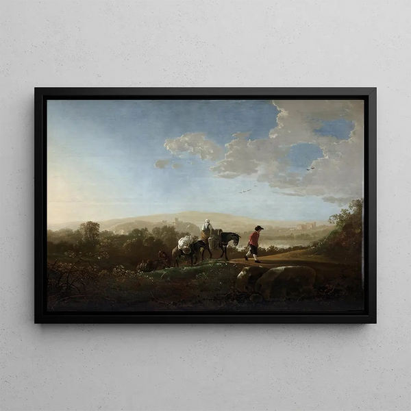 "Voyageurs dans un paysage vallonné" - Aelbert Cuyp — indrammet kunstværk på væggen
