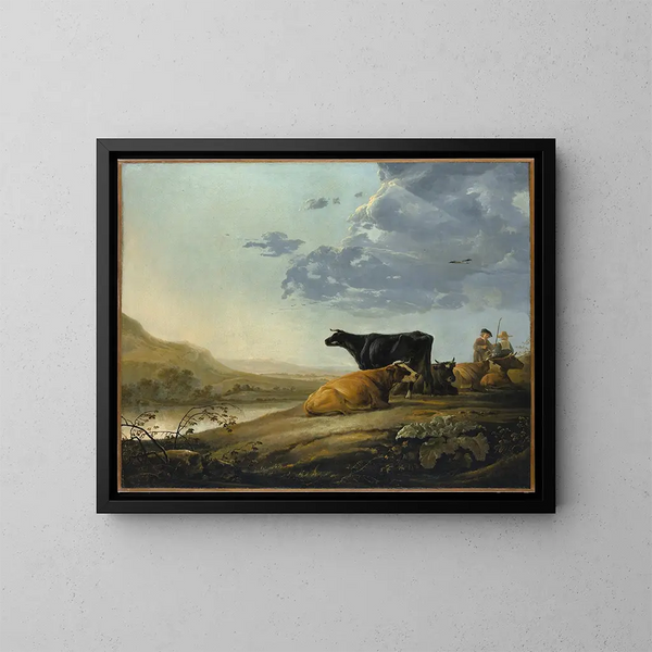 unge hyrder med køer - Aelbert Cuyp — indrammet kunstværk på væggen