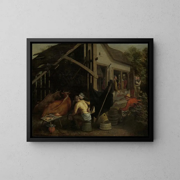 Par, der elsker i en landlig kro - Aert Pietersz — indrammet kunstværk på væggen