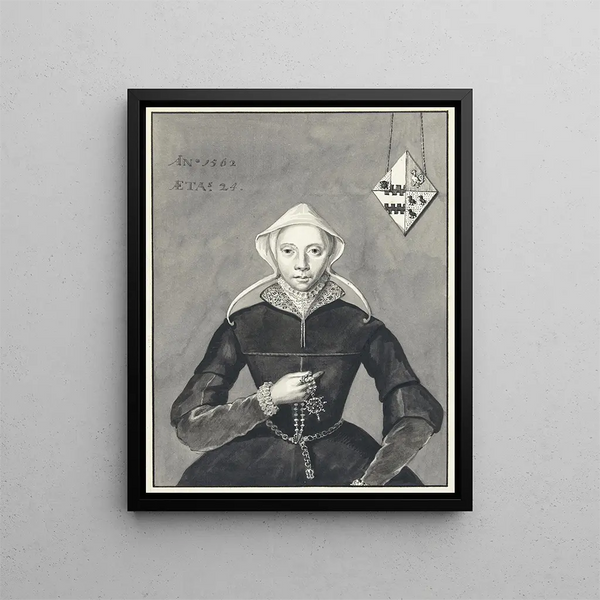 Aert Schouman - Portret van een vrouw met het wapen Van SlingelandtBrouwer.webp