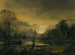 Et landskabsbillede ved solnedgang med fiskere, der trækker deres net i forgrunden, vindmøller i det fjerne - Aert van der Neer — visning af kunstværket