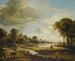 Et flodlandskab med figurer og kvæg - Aert van der Neer — visning af kunstværket