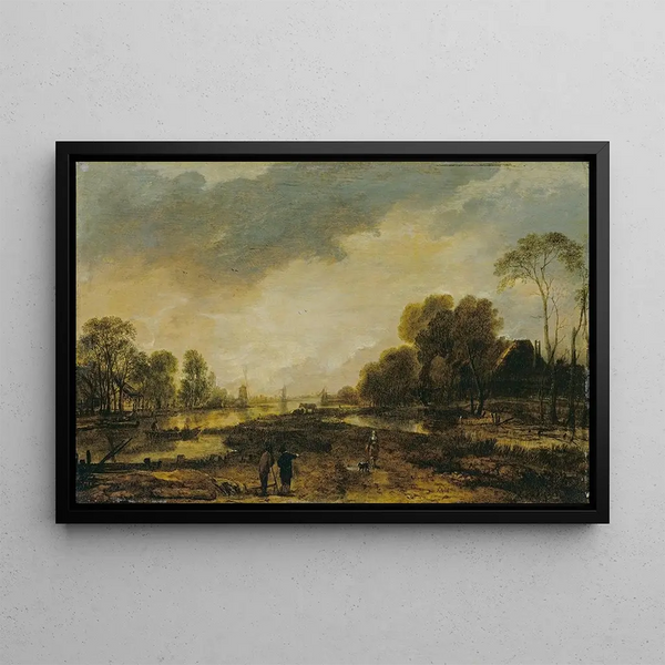 flodscene, aften - Aert van der Neer — indrammet kunstværk på væggen