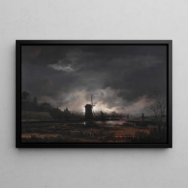 Aert van der Neer - Moonlit Landscape With A Windmill.webp