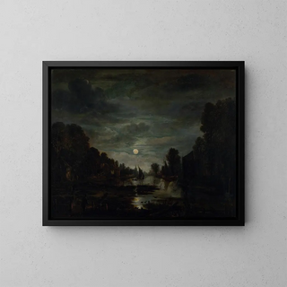Aert van der Neer - River Landscape in Moonlight.webp
