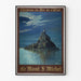Plakat Mont-Saint-Michel vintage – Udsigt om natten ved månelys