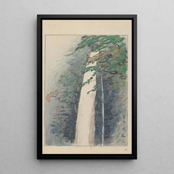 La cascade ved Minoo Nationalpark - Akamatsu Rinsaku — indrammet kunstværk på væggen