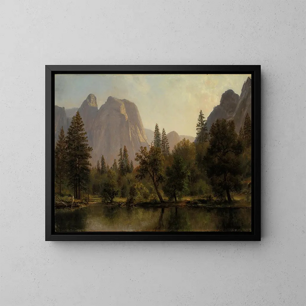 Rochers de la cathédrale, vallée de Yosemite - Albert Bierstadt — indrammet kunstværk på væggen
