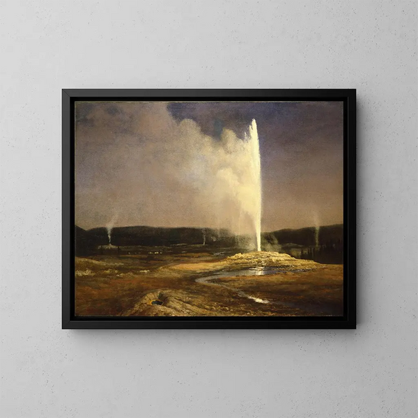 Geysers i Yellowstone Nationalpark - Albert Bierstadt — indrammet kunstværk på væggen