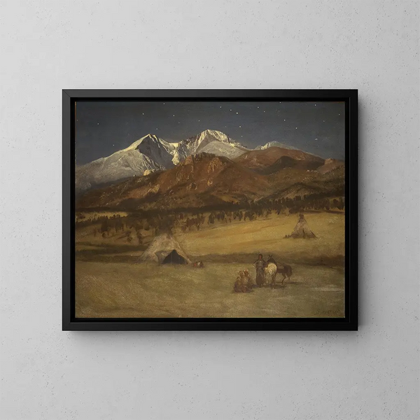 Indianerlejr ved skumring - Albert Bierstadt — indrammet kunstværk på væggen