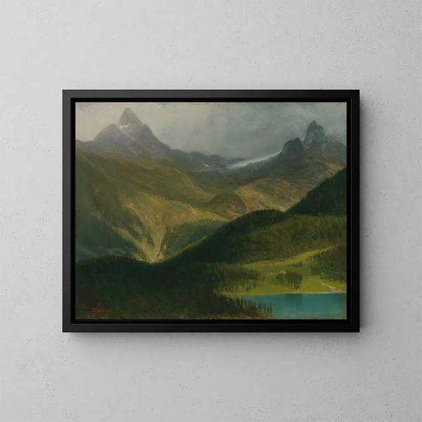 Landskab af bjerglandskab - Albert Bierstadt — indrammet kunstværk på væggen