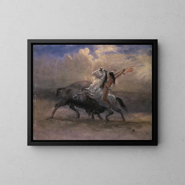 Skitse til De Sidste Bison - Albert Bierstadt — indrammet kunstværk på væggen
